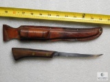 Vintage Western Fishing Filet Knife S-W766 Stainless Steel & Leather Sheath