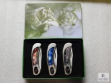 Set 2 Wolf Lockback Collectible Knives in Tin Box Stainless Blades