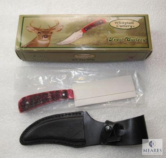 New Frost Cutlery Whitetail Deer Slayer Bone Handle Knife w/ Leather Sheath