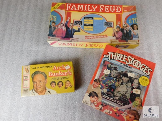 Lot 3 Vintage Games Archie Bunker's Card, The Three Stooges & Family Feud