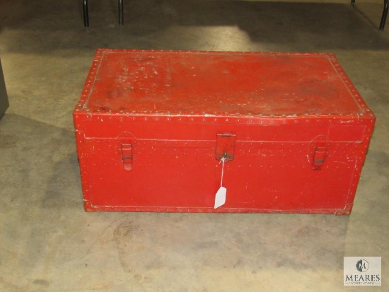 Large Metal Vintage Footlocker Box