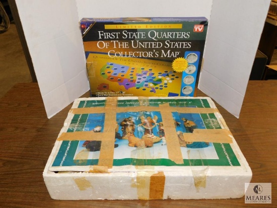 First State Quarters US Map WITH Coins & Vintage Porcelain Nativity Figurine Set