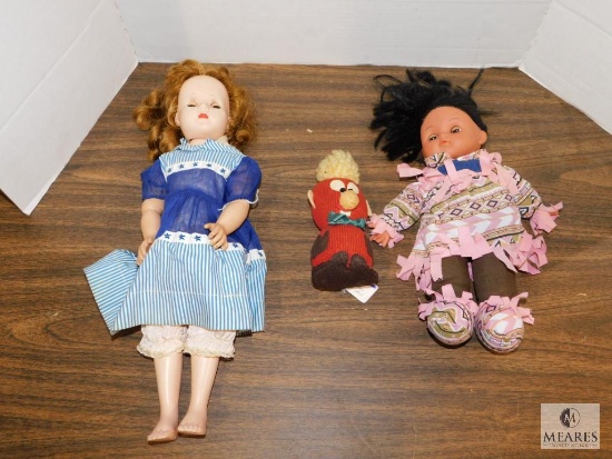 Lot 3 Vintage Dolls 1) Amer Char 1) Indian Plush Doll & 1) Rubber Ball Doll