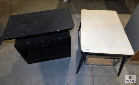 Lot 3 pc - Side Table, TV Stand & Heavy Glass & Metal Drawer