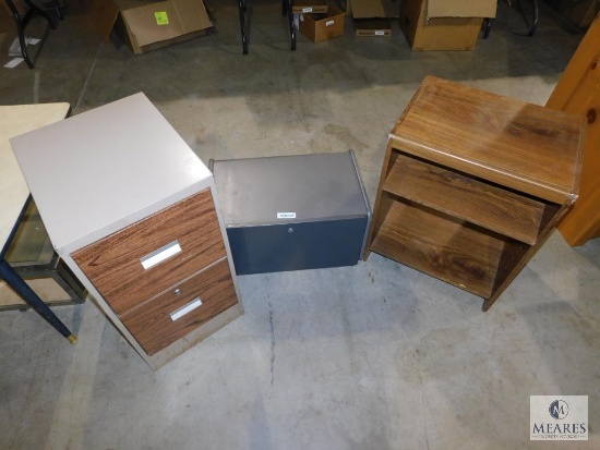 Lot 3 Pc - 2 Drawer File Cabinet, Lockable Oversized Drawer, & Pressboard Printer Stand