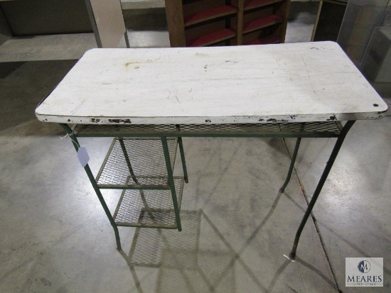 Vintage Wood Top Metal Base Table with Shelves
