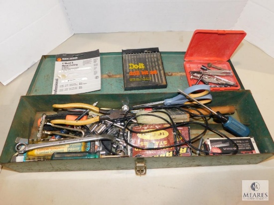 Vintage Metal Tool Box with Various Tools and Hardware items