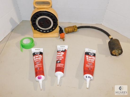 Lot Kwik-Seal Caulk, Twist Lock Adapter, & Cord Reel