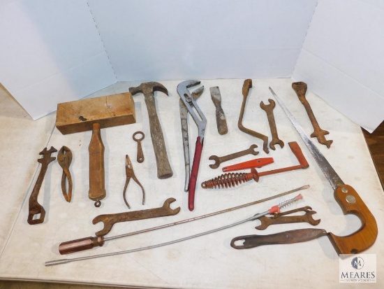 Lot of Vintage Hand Tools Hammer Wrenches Screwdrivers Saw Chipping Hammer +