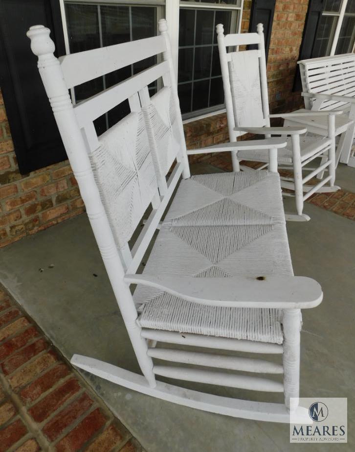 Cracker Barrel White Double Rocking Chair Wicker Proxibid - Main Image