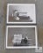 Lot / Set of 2 Black & White Wash bin Pitcher & Towel Prints