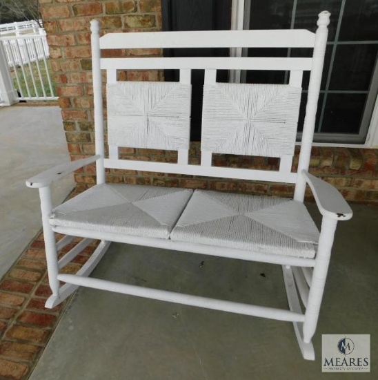 Cracker Barrel White Double Rocking Chair Wicker Seat