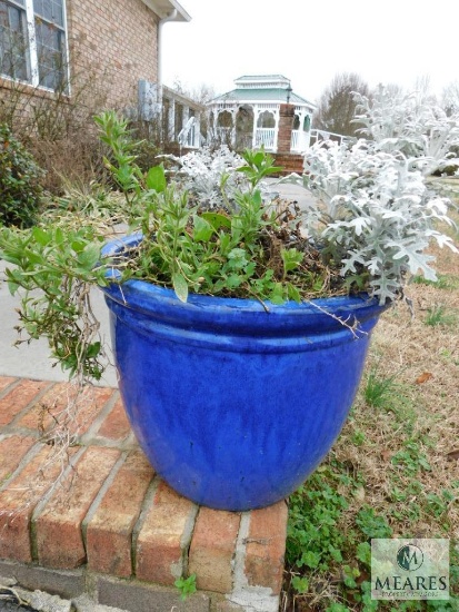 Large Heavy Pottery Planter Blue Glaze