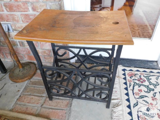 Wood Top Iron Base Side Table Plant Stand