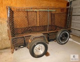 8' Metal Frame Single Axle Wood Bed Trailer with Caged Sides & Ramp