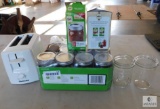 Lot of Mason / Ball Jelly Jars & Lids & Electric Chefmate Toaster