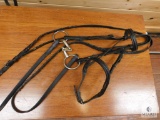 Black Leather Bridle Belt with Bit & Reins Belt for Horse