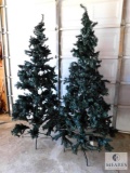 Lot of 2 Artificial Christmas Trees Pre-lit White Lights 7.5' each