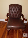 Carved Claw Foot Wood & Leather Armchair Occasional Chairs