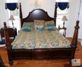 King Size 4 Large Poster Bed Frame w/ Serpentine Footboard High Headboard.