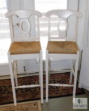 Lot White Wood with Rattan Bottom Barstools Bar Height