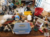 Contents of Work Bench Top Electric Drill Hand Tools, Hardware, etc