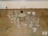 Lot Approximately 50 pieces Clear Glass Glasses, Flutes, Wine, Goblets, Parfait & Cake Dish