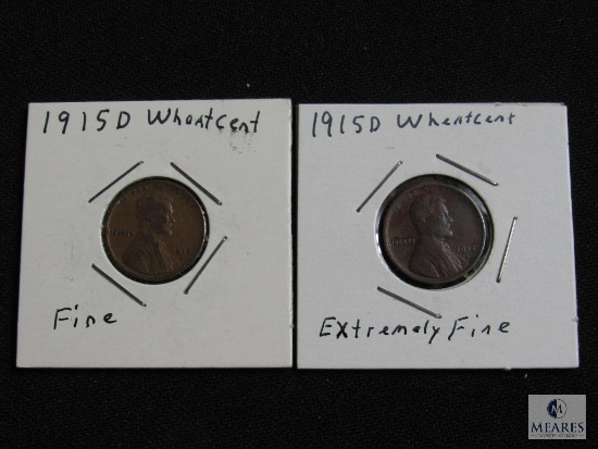 Lot 2 1915-D Wheat Cent Penny Coins Fine & Extra Fine