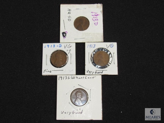 Lot of 4 Wheat Penny Cent Coins 1913-D & 1913-S