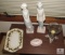 Lot Porcelain Figures Candle Holder, Jewelry Box, and Tray
