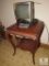 Vintage Wood Accent Side Table w/ TV and Alarm Clock Lot