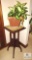 Vintage Wood Pedestal Plant Stand with Cushion Top and Plant