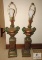 Pair Ceramic Large Table Lamps Gold & Green Oriental Style
