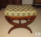 Vintage Bow Wood Stool Seat Fabric Upholstery Top in Green