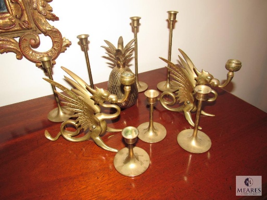 Lot 10 Brass / Bronze Candle Holders Pineapple & 2 Dragons