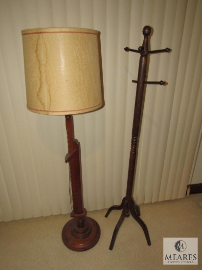 Lot Wood Adjustable Height Floor Lamp Unique & Coat / Hat Rack