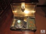 Brass Small Treasure Trinket Box with Pins & Trinkets