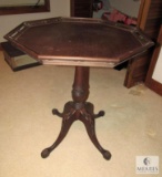 Vintage Pedestal Octagon Wood Table with Paw Like Feet