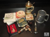 Lot Beer Stein & Mug, Gold Theme Napkins, Beer Coasters, and Wine Stoppers