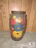 Old Pottery Vase Umbrella Holder Hand Painted