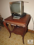 Vintage Wood Accent Side Table w/ TV and Alarm Clock Lot