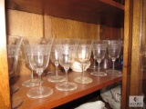 Shelf Lot Glass Flutes Stemware Glasses Pottery Pot & Crystal Bell
