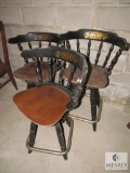 Lot of 3 Barstools Wood with Metal Foot Rest Swivels