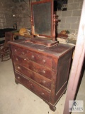 Vintage Wood Dresser 5 Drawer & Swivel Mirror