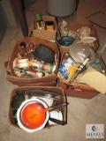 Lot of Kitchen Items Vintage Decanters, Pots Pans Glassware Decorative Items +