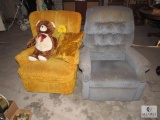Lot of 2 Lazy Boy Rocking Recliners Gold & Blue Color with Stuffed Animal