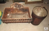 Vintage Cast Iron Fireplace Wood Crib & Kerosene Can Lot