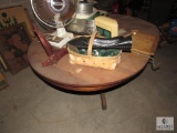 Vintage Wood Large Pedestal Table w/ Center Leaf & Contents