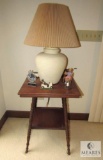 Square Spindle Leg Side / Accent Table w/ Lamp and Decorative items
