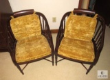 Pair Vintage Drexel Wood Spindle Side Chairs w/ Gold Cushions
